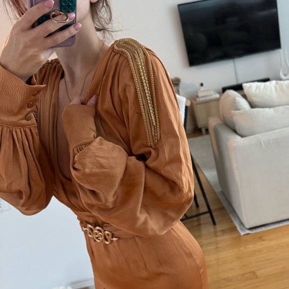 Long sleeve burnt orange gown with bead detail - Picture 2 of 3